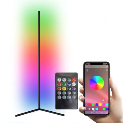 Кутовий підлоговий RGB торшер світлодіодний LED лампа з пультом світильник з регульованою яскравістю 130см збірної