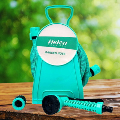 Садовий шланг 10м розтягувальний Helen Garden Tools з котушкою і розпилювачем з 7 режимами шланг поливальний