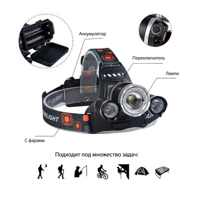 Ліхтарик налобний на акумуляторах High Power Headlamp Т6 Акумуляторний Led ліхтарик на голову