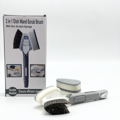 Двостороння щітка для миття посуду Dish Wand Scrub Вrush 2в1 кухонна губка з дозатором та насадками