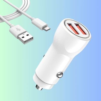Автомобільний зарядний пристрій із швидкою зарядкою та 2 USB роз'ємами комплект з кабелем зарядки USB TypeС