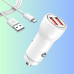 Автомобільний зарядний пристрій із швидкою зарядкою та 2 USB роз'ємами комплект з кабелем зарядки USB TypeС