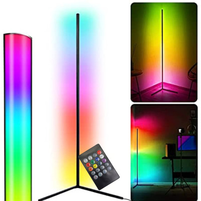 Кутовий підлоговий RGB торшер світлодіодний LED лампа з пультом світильник з регульованою яскравістю 130см збірної