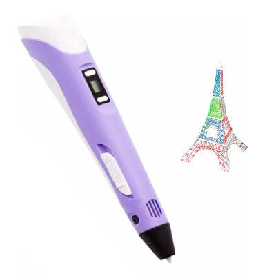 3D Ручка для дітей 3Д ручка 3 покоління з дисплеєм LCD Pen 3 фіолетова Набір з Еко Пластиком та трафаретом