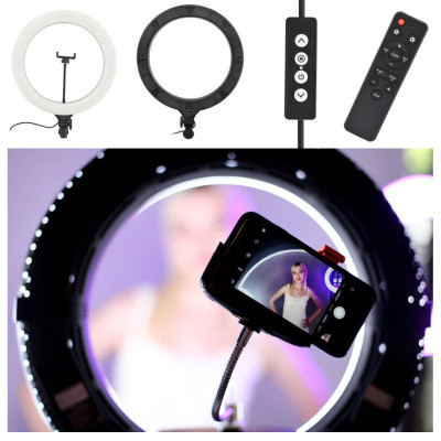 Світлодіодна кільцева лампа RING 39 см з пультом LED селфі кільце для відео блогерів візажистів А390