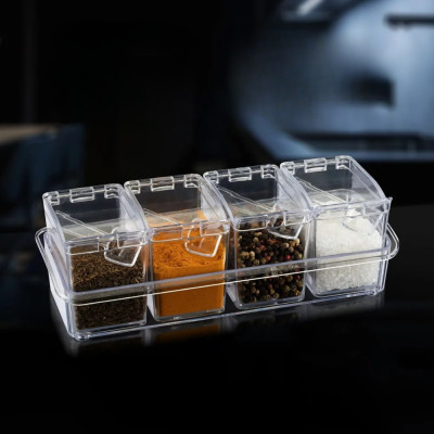 Баночки для специй 4 шт с подставкой Crystal seasoning box Набор прозрачных контейнеров для приправ