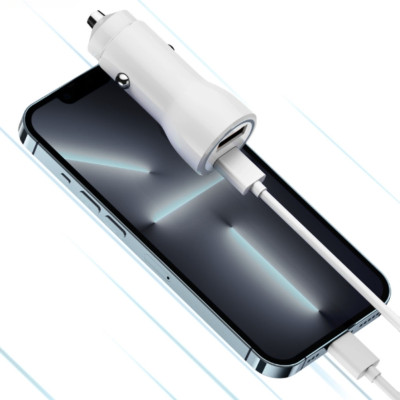 Автомобільний зарядний пристрій із швидкою зарядкою та 2 USB роз'ємами комплект з кабелем зарядки USB TypeС