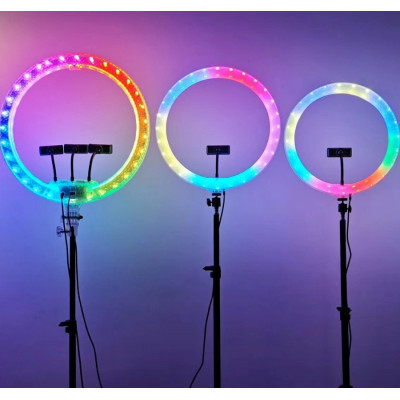 Світлодіодна кільцева лампа RGB 3D 26 см зі штативом 2 м кольорова двостороння LED Селфі кільце від USB