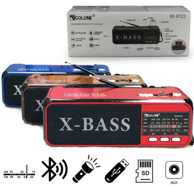 Акумуляторний радіоприймач GOLON RX BT22 з ліхтарем та Bluetooth колонкою з входом під usb та флеш карту