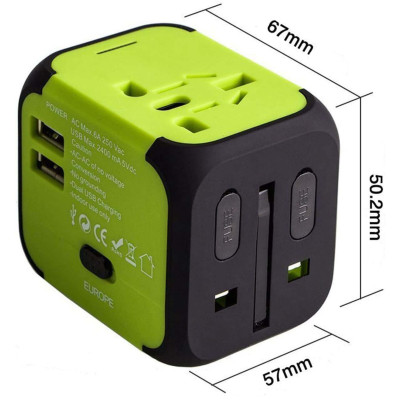 Універсальний мережевий адаптер для подорожей 2 USB Adapter Travel ORIGINAL Перехідник для всіх типів розеток