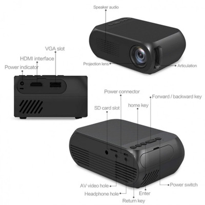 Портативний міні проектор для будинку Projector LED YG320 чорний з динаміком домашній лід проектор