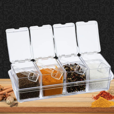 Баночки для спецій 4 шт з підставкою Crystal seasoning box Набір прозорих контейнерів для приправ