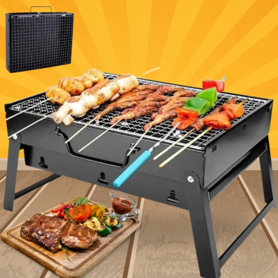 Переносний мангал чемодан складний BBQ портативний барбекю гриль з решіткою для пікніка