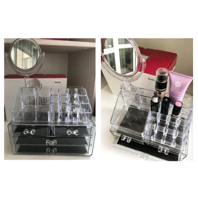 Акриловий органайзер з дзеркалом Універсальний бокс для косметики Cosmetic Storage Box Підставка для помад