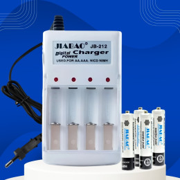 Комплект зарядного пристрою JIABAO JB-212 з 4 акумуляторами AAA 2500 мАгод NiMH