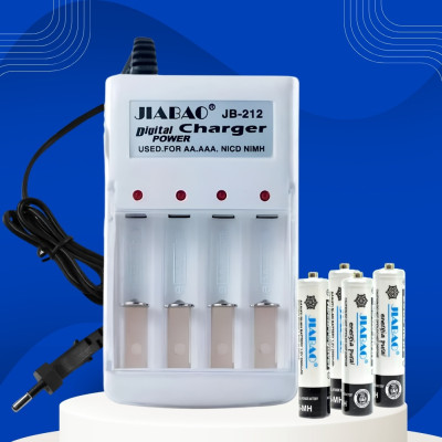 Комплект зарядного пристрою JIABAO JB-212 з 4 акумуляторами AAA 2500 мАгод NiMH