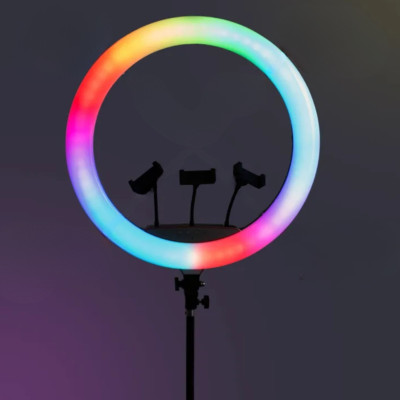 Кільцева світлодіодна RGB лампа 56 см з пультом MJ56 кольорове відеосвітло зі штативом 2м для фото відео