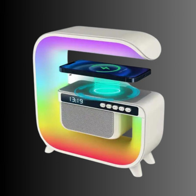 Нічник акумуляторний з бездротовим заряджанням годинником 15W G 3 RGB світильник колонка радіо