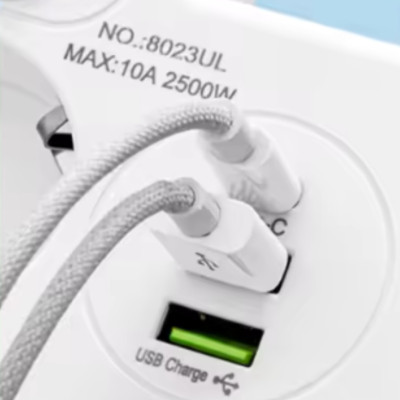 Мережевий фільтр розгалужувач трійник 3 євророзетки 2-USB 1-Type-C Розетка трійник з вимикачем та ліхтариком Розгалужувач у розетк