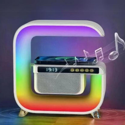 Нічник акумуляторний з бездротовим заряджанням годинником 15W G 3 RGB світильник колонка радіо