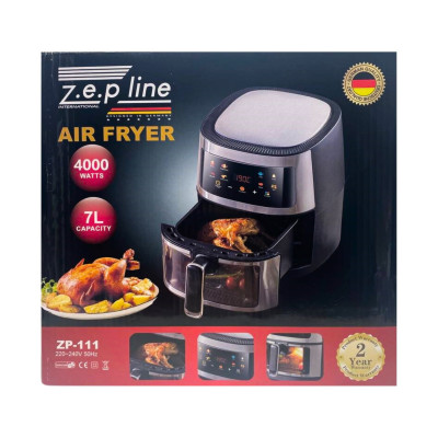 Фритюрниця без масла Zepline 3500W сенсорна аерофрітюрниця мультипіч безмасляна з таймером 7л для дому