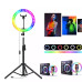 Кольорова кільцева світлодіодна LED RGB лампа MJ36 см штатив 2м підсвічування мультиколор для блогерів селфи