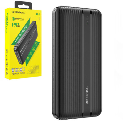 Power bank 10000 mAh BOROFONE чорний портативний зовнішній акумулятор зарядний пристрій повербанк usb Type-C