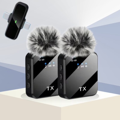 Бездротовий петличний мікрофон 2в1 F15-2 Wireless Microphone з ресивером Type-C Lightning та хутряним вітрозахистом для відеозйомк