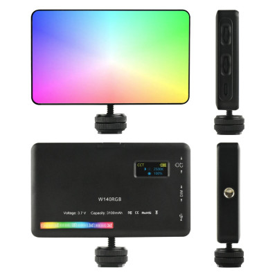 Бездротове накамерне відеосвітло W140RGB акумуляторна міні лампа LED портативна для фото і відео