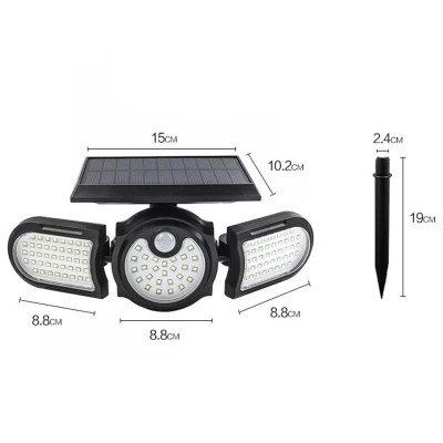 Вуличний ліхтар на сонячній батареї Solar induction SH 1206А з датчиком руху потрійний індукційний 112 LED