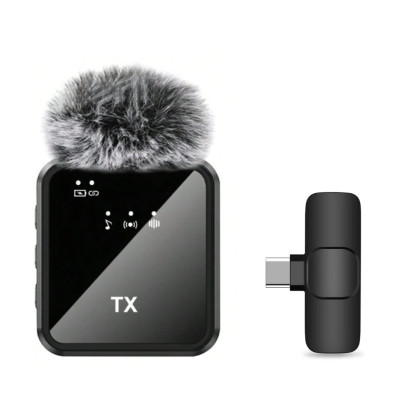 Петличный беспроводной микрофон 2в1 К95 Wireless Microphone с ресивером Type-C и меховой ветрозащитой для видеосъемки