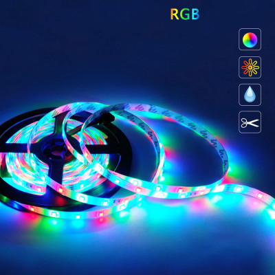 Світлодіодна LED стрічка RGB 5 м силіконова з пультом та перехідником світлодіодне освітлення