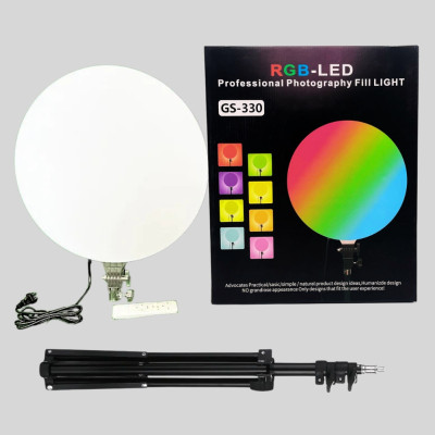 Кругла світлодіодна лампа 33см RGB-LED Fill Light GS-330 кольорова з пультом та штативом 2м для фото та відео
