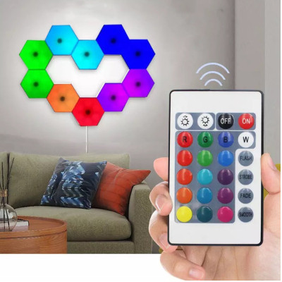 Світильник модульний LED RGB сенсорний шестигранний з пультом складова лампа стільники настінні комплект 6 шт