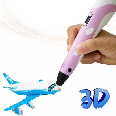 3D Ручка для дітей 3Д ручка 3 покоління з дисплеєм LCD Pen 3 рожева Набір з Еко Пластиком та трафаретом