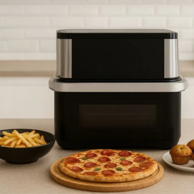 Безмасляна аерофритюрниця з 2 тенами Hoffmans HM-792 сенсорна мультипіч 2400W на 15л з таймером та знімною чашею