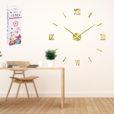 Настінний самоклеючий 3D годинник на батарейках Diy Clock Зроби сам для кухні вітальні Золото