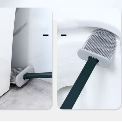 Ершик силиконовый плоский для унитаза с гнущейся щеткой креплением на стену туалетная щетка подвесная зеленый