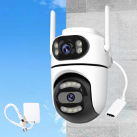Камера наружного видеонаблюдения Q2 WiFi проводная с 2 объективами и датчиком движения поворотная уличная IP камера
