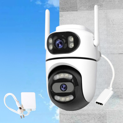 Камера зовнішнього відеоспостереження Q2 WiFi дротова з 2 об'єктивами та датчиком руху поворотна вулична IP камера Камера зовнішнього відеоспостереження Q2 WiFi дротова з 2 об'єктивами та датчиком руху поворотна вулична IP камера