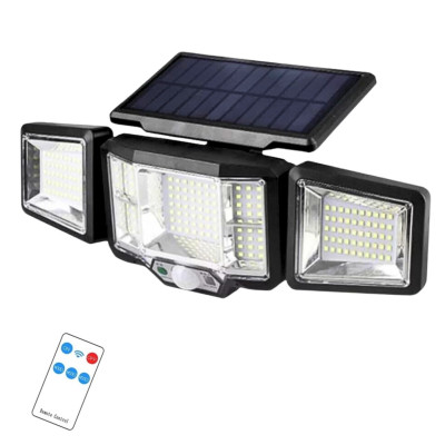 Вуличний потрійний прожектор із сонячною панеллю JB2188 Solar 136 SMD LED ліхтар із датчиком руху та пультом ДУ