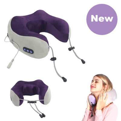 Массажная подушка для шеи U Shaped Massage Pillow Brown Массажер подкова ИК подогрев вибрация массаж роликовая