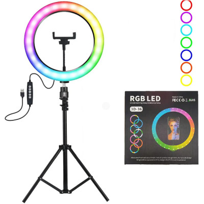 Світлодіодна кільцева лампа RGB 3D 36 см зі штативом 2 м кольорова двостороння LED Селфі кільце від USB Світлодіодна кільцева лампа RGB 3D 36 см зі штативом 2 м кольорова двостороння LED Селфі кільце від USB