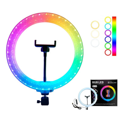 Світлодіодна лампа кільцева 3D RGB 26 см кольорова двостороння LED Селфі кільце для фото блогерів від usb