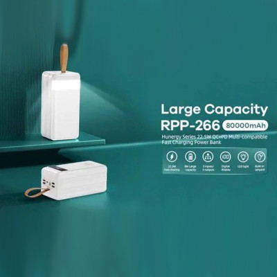 Повербанк RPP-266 швидка зарядка 80000 mAh портативна зарядка power bank для телефону з ліхтариком