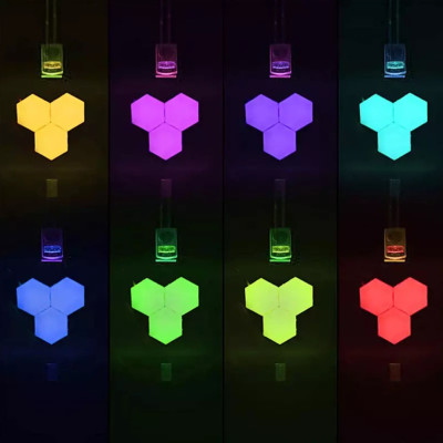 Світильник модульний LED RGB сенсорний шестигранний з пультом складова лампа стільники настінні комплект 6 шт