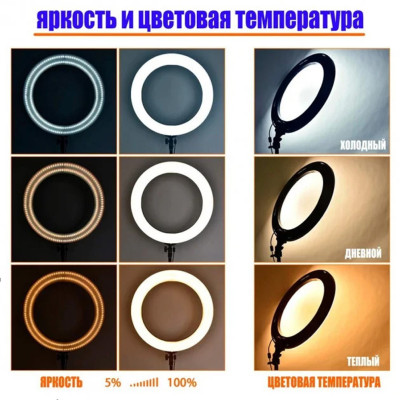 Кольорова кільцева світлодіодна LED RGB лампа MJ36 см штатив 2м підсвічування мультиколор для блогерів селфи
