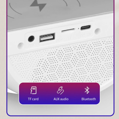 Настільна смарт лампа нічник з Bluetooth колонкою та бездротовою зарядкою для телефону RGB світильник