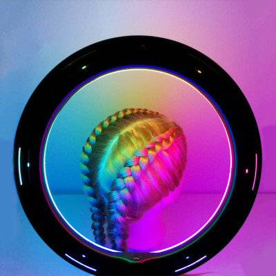 Кільцева лампа кольорова світлодіодна RGB 38 см LED MJ38 з пультом для селфі блогерів