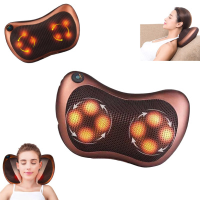 Массажная подушка для шеи и спины 8 шариков Massage pillow Роликовый массажер подушка для тела с ик подогревом